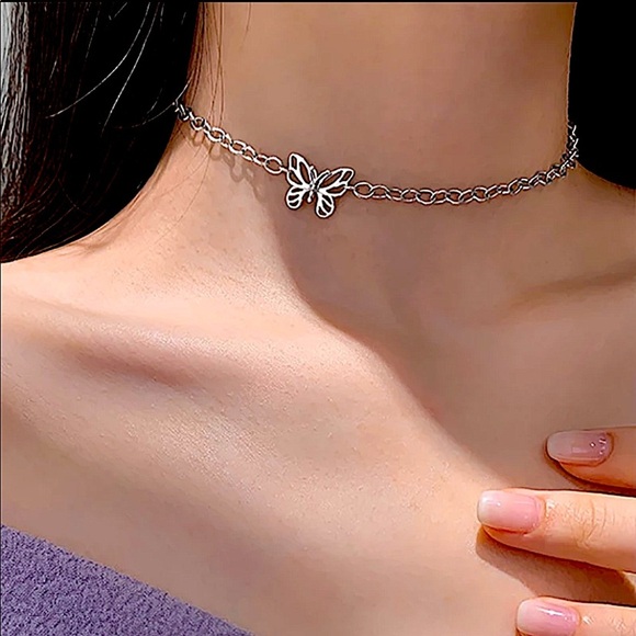 Sterling Silver Butterfly Chain Link Choker - Picture 3 of 8